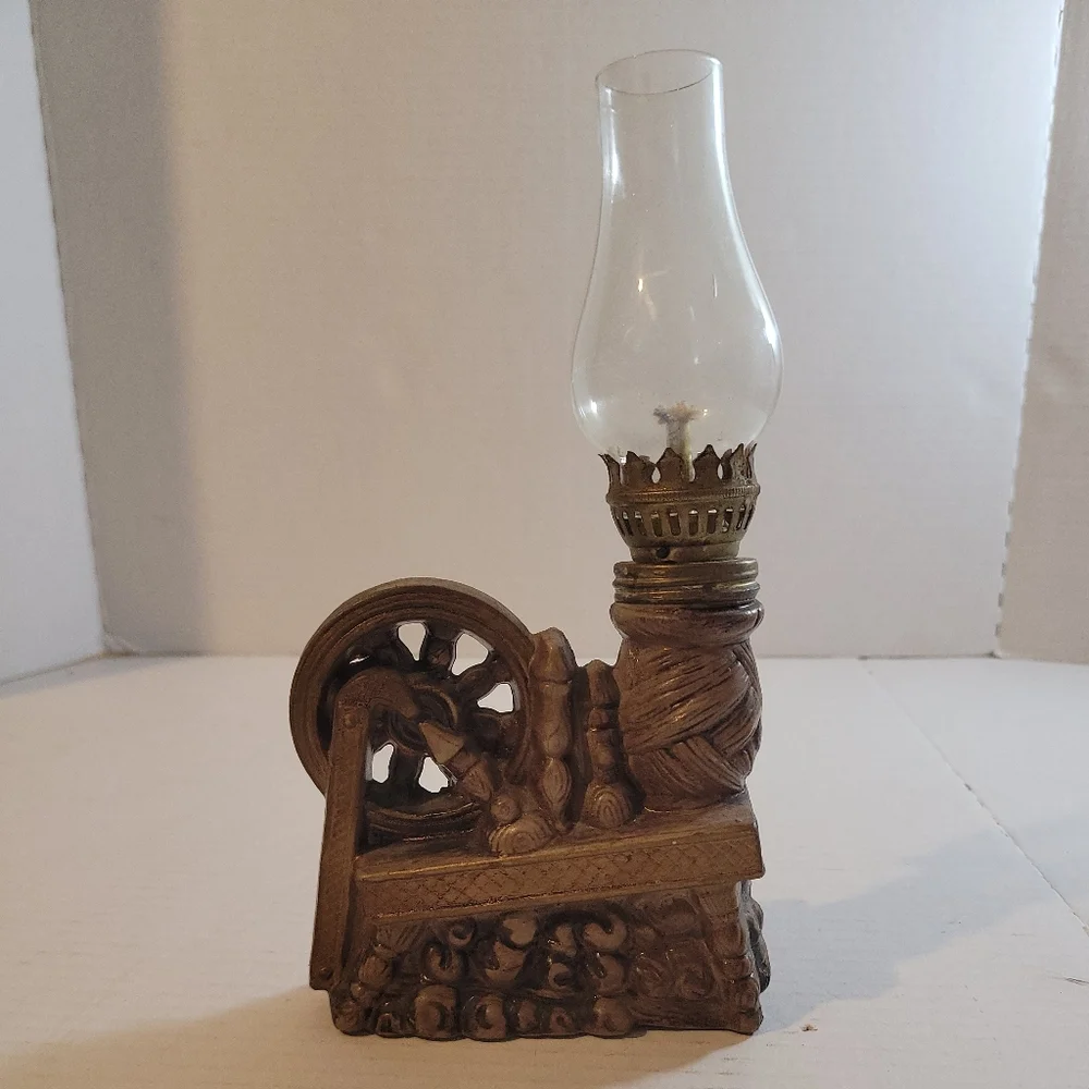 Vintage Spinning Wheel Ceramic Oil Lamp Made In Japan